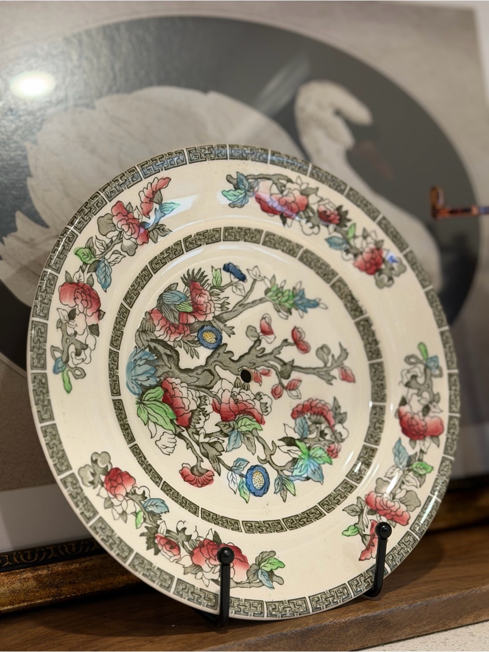 Vintage Johnson Bros Indian Tree Plate Green Greek Key Rim England Floral